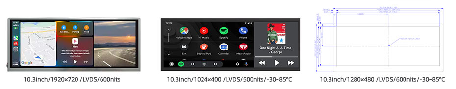 10.3 Inch Stretched Bar Display 1024x400 IPS 500nits High Brightness ...