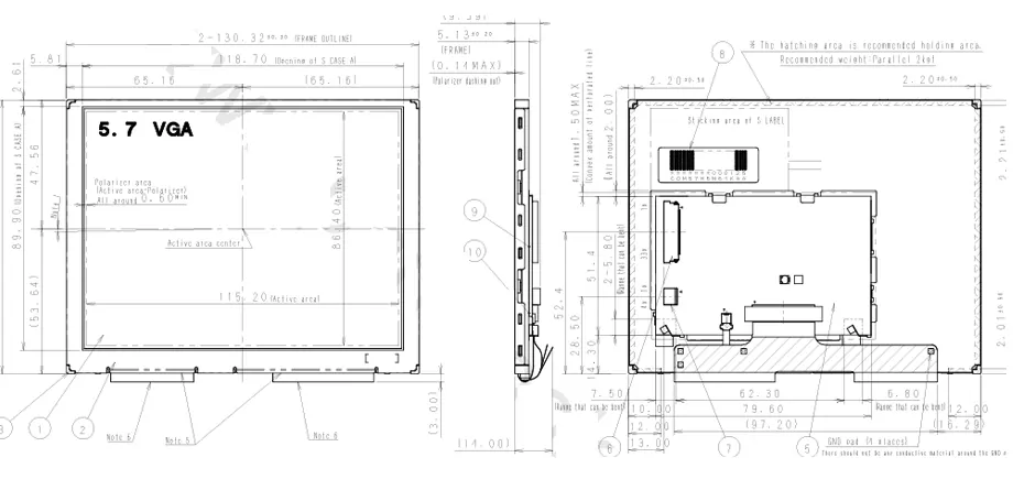 COM57H5M64KSC Ortustech 5.7 Inch Transflective Display 640×480 Parallel RGB Wide Temperature TFT LCD Display