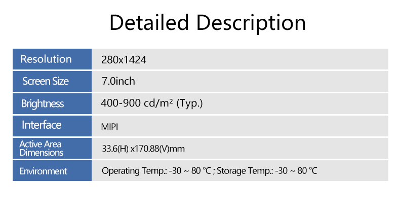 Custom lcd display 7 inch 280*1424 high brightness industrial LCD ...