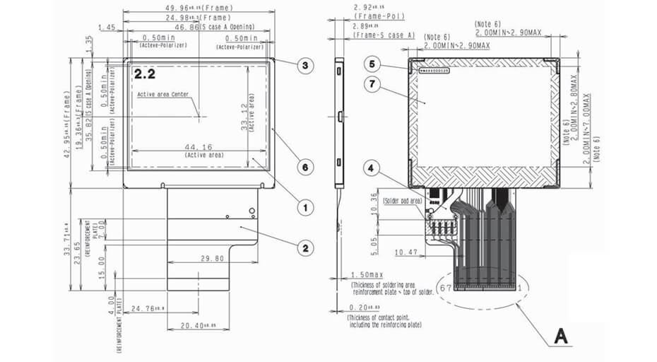 COM22H2P22DLC Ortustech 2.2 Inch Transflective Display 320x240 Parallel RGB TFT LCD Display