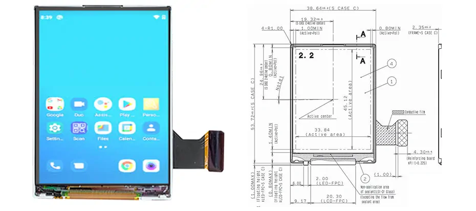 COM22H2P69ULC Ortustech 2.2 Inch Transflective Display 240x320 CPU TFT LCD Display