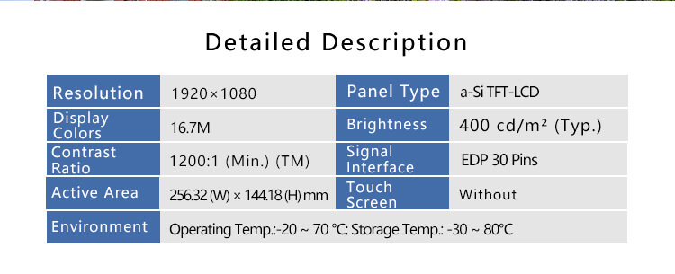 ET116FH01-T-11.6 inch 1920x1080 TFT LCD Screen