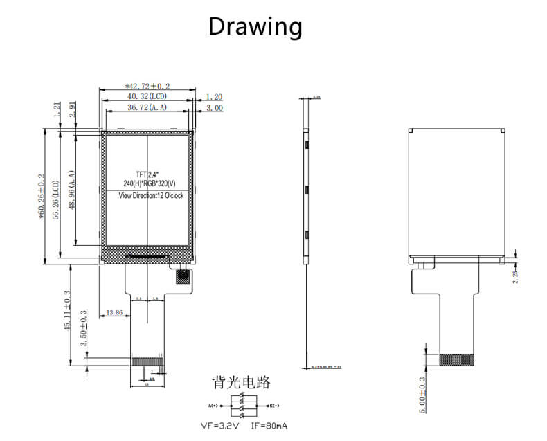 2.4 Inch 240x320 LCD Display 4SPI Interface 500 cd/m2 TFT LCD Screen