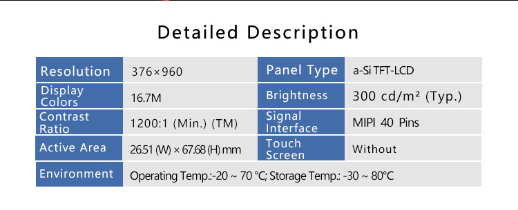 2.86 inch 376x960 TFT LCD