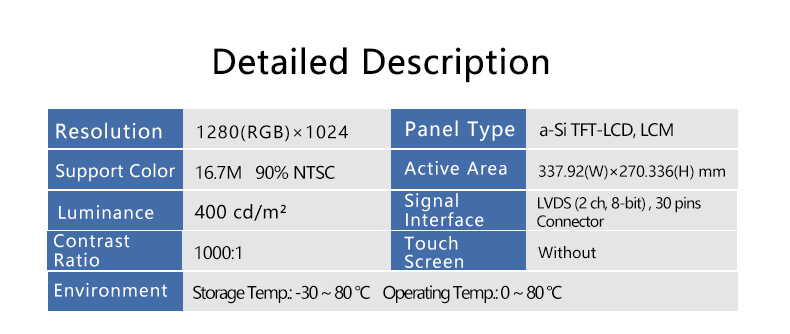 LQ170E1LW22-17 Inch 1280x1024 TFT LCD Panel