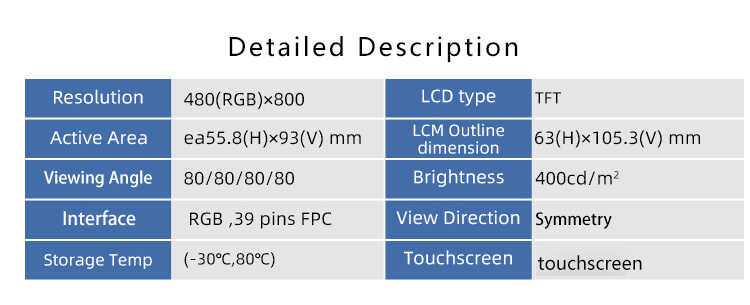 COM43WV02-OT 4.3 Inch 480x800 LCD Panel Parallel RGB LCD Display For Industrial