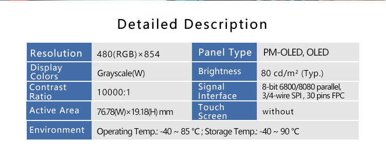 ET031ASGEF01-OT 3.1 inch 256×64 Amoled SPI Interface OLED For AR VR