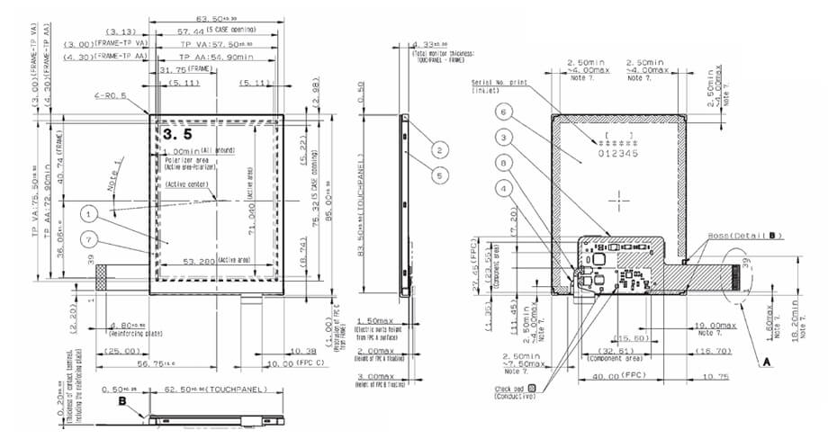 COM35H3P30UTC Ortustech 3.5 Inch Transflective Display 480×640 Parallel RGB TFT LCD Display With 4-wire Resistive Touch