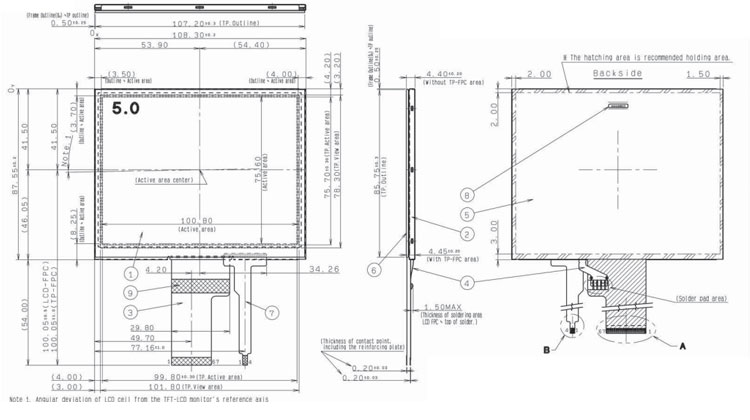 COM50T5M80GTC Ortustech 5 Inch Transflective Display 320×240 Parallel RGB TFT LCD Display With 4-wire Resistive Touch