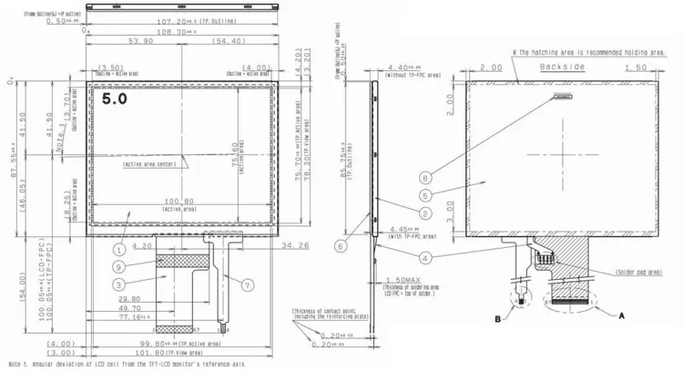COM50T5M80GTC Ortustech 5 Inch Transflective Display 320×240 Parallel RGB TFT LCD Display With 4-wire Resistive Touch