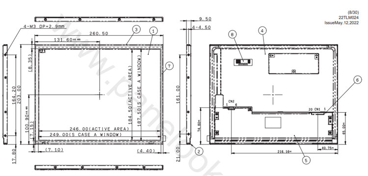 COM121H9M18SSS Ortustech 12.1 Inch Blanview Display 800×600 LVDS High Brightness Wide Temperature TFT LCD Display