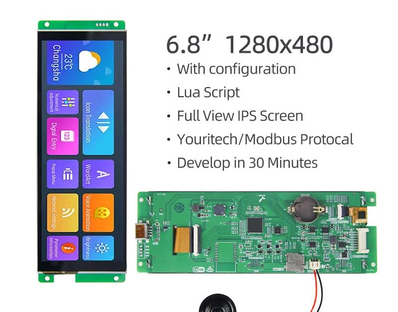 6.8 Inch Bar Serial Screen 1280x480 WIFI Script Configuration Serial ...
