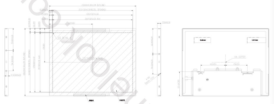 10.4 Inch TFT LCD Display 1024×768 LVDS 1300nits High Brightness Wide Temperature Display P1040XGF1MA00 For Aerospace Display