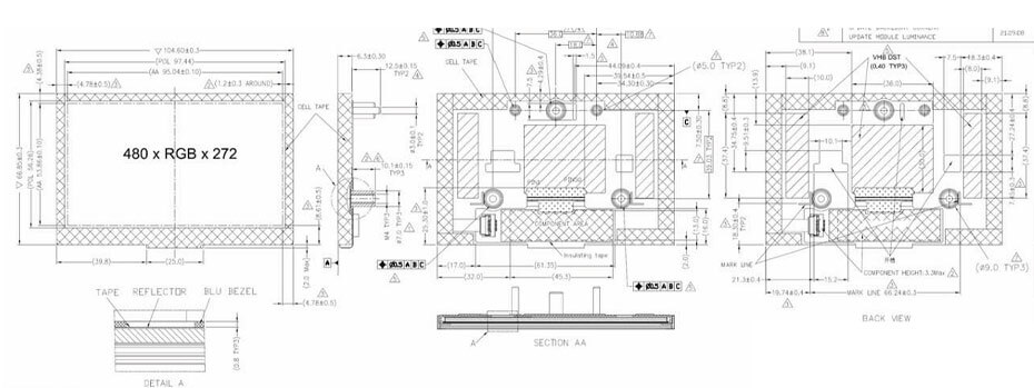 4.3 Inch TFT LCD Display 480×272 Parallel RGB High Brightness 1150nits Wide Temperature Display COG-VLSZT114-01 For Aerospace Display