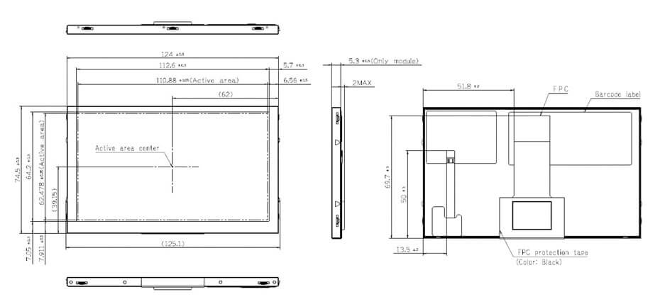 5 Inch TFT LCD Display 480×234 Parallel RGB High Brightness 585nits Wide Temperature LCD Display For Automotive