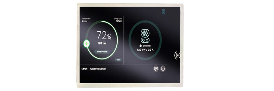 P1210WXF2MA01 12.1 Inch TFT LCD Display 1280×800 High Brightness 1100nits LVDS Wide Temperature LCD Display For EV Charger