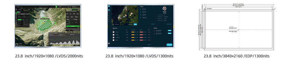 23.8 Inch TFT LCD Display 1920×1080 LVDS High Brightness 2000nits LCD Display For Drone