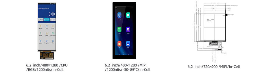 6.2 Inch TFT LCD Display 480×1280 MIPI High Brightness 1200nits Wide Temperature LCD Display With In-Cell Touch