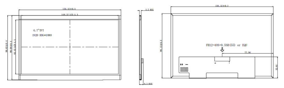6.7 Inch TFT LCD Display 1920X1080 MIPI High Brightness 2000nits Wide Temperature -30~85℃ LCD Display For Drone