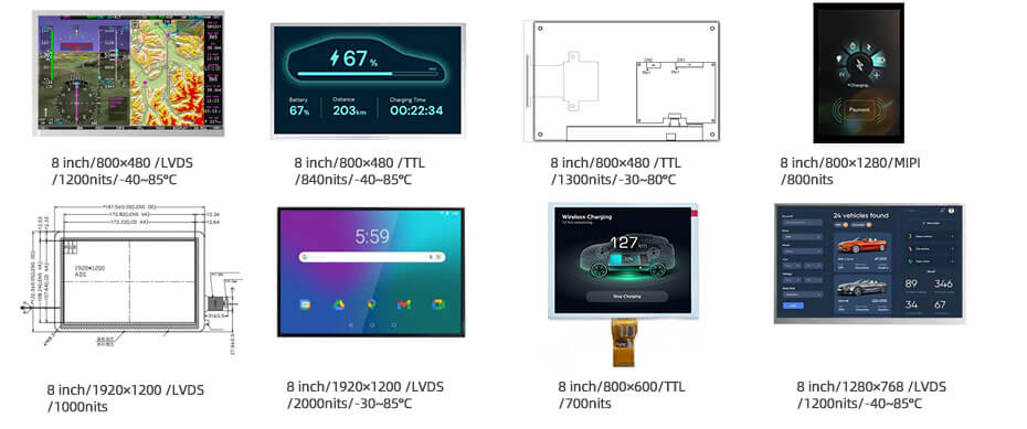 DJ080IA-11A 8 Inch TFT LCD Display 1280×720 High Brightness LVDS Wide Temperature -30~85°C LCD Display For EV Charger