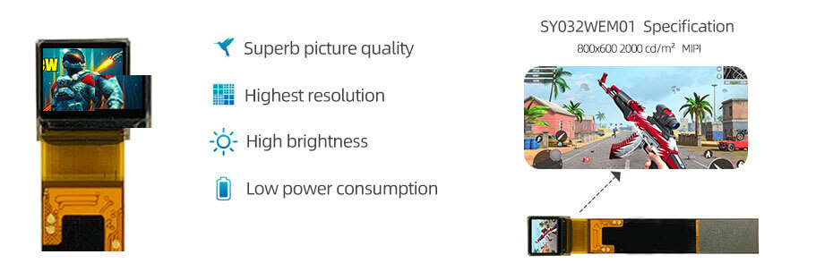SY032WEM01 0.32 Inch Micro OLED Display 800×600 MIPI RGB High Brightness 2000nits OLED Display For EVF AR Red Dot Sight Display Solutions