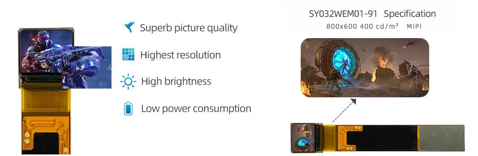SY032WEM01-91 0.32 Inch Micro OLED Display 800×600 RGB MIPI OLED Display With Monocular Type-C Driver Board Solution