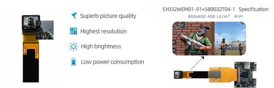 SY032WEM01-91 0.32 Inch Micro OLED Display 800×600 RGB MIPI OLED Display With Monocular Type-C Driver Board Solution
