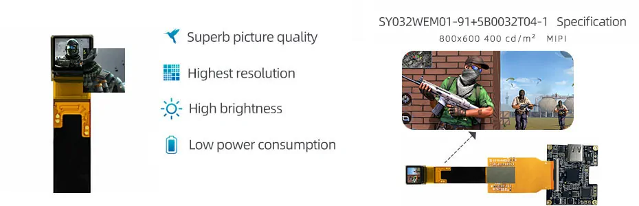 SY032WEM01-91 0.32 Inch Micro OLED Display 800×600 RGB MIPI OLED Display With Monocular Type-C Driver Board Solution
