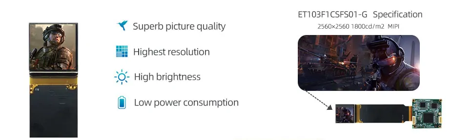 1.03 Inch Micro OLED Display 2560×2560 MIPI 1800nits High Brightness OLED Display With Driver Board For EVF AR Red Dot Sight Display Solutions