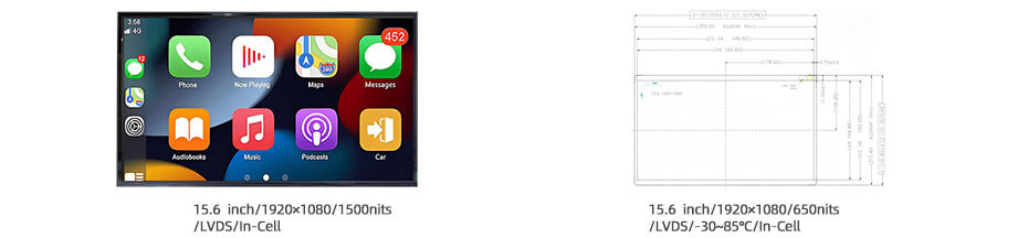 15.6 Inch TFT LCD Display 1920×1080 LVDS High Brightness 1500nits LCD Display With In-Cell Touch
