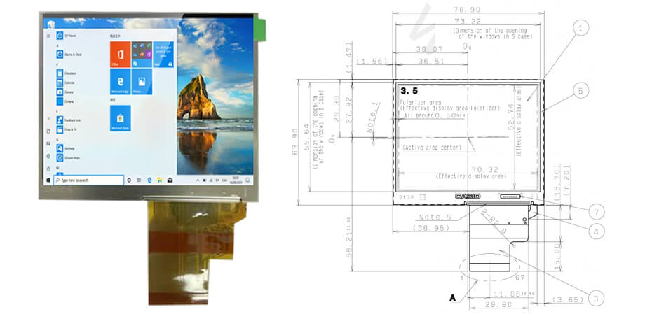 COM35T3196DLC Ortustech 3.5 Inch Blanview Display 320×240 Parallel RGB+SPI TFT LCD Display