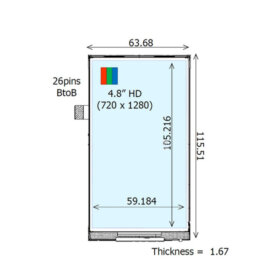 COM48H4N27ULX Ortustech 4.8 Inch Transflective Display 720×1280 MIPI TFT LCD Display. 
