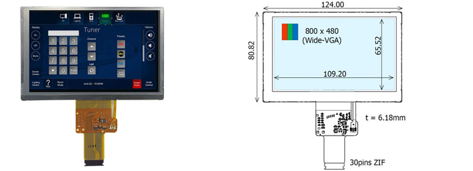 COM50H5N15ULC Ortustech 5 Inch Transflective Display 800×480 LVDS High Brightness 1200nits Wide Temperature TFT LCD Display