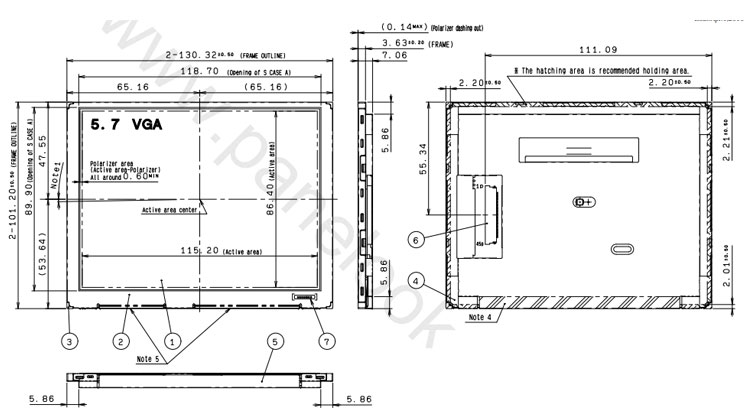 COM57H5137XSC Ortustech 5.7 Inch Blanview Display 640×480 Parallel RGB TFT LCD Display