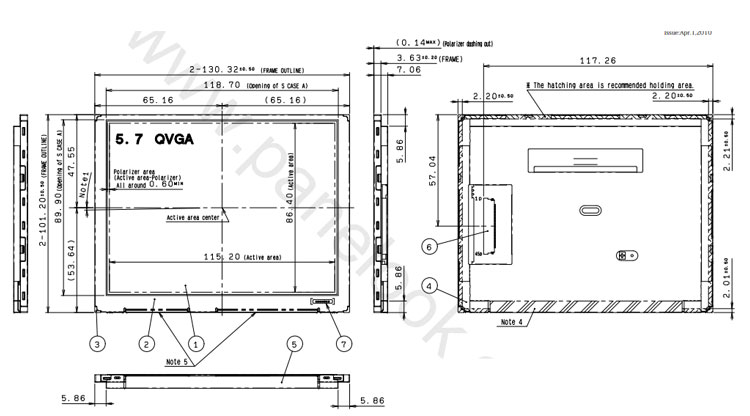 COM57H5139XSC Ortustech 5.7 Inch Transflective Display 320×240 Parallel RGB TFT LCD Display