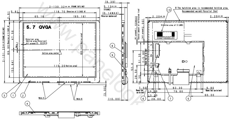 COM57H5M55KSC Ortustech 5.7 Inch Transflective Display 320×240 Parallel RGB TFT LCD Display