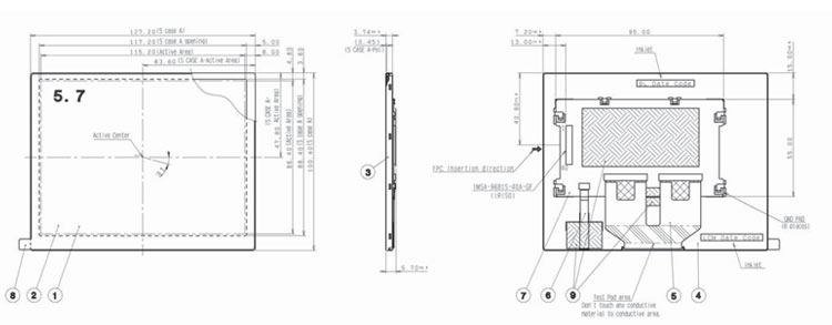 COM57T5N07RSC Ortustech 5.7 Inch Blanview Display 640×480 TTL High Brightness TFT LCD Display