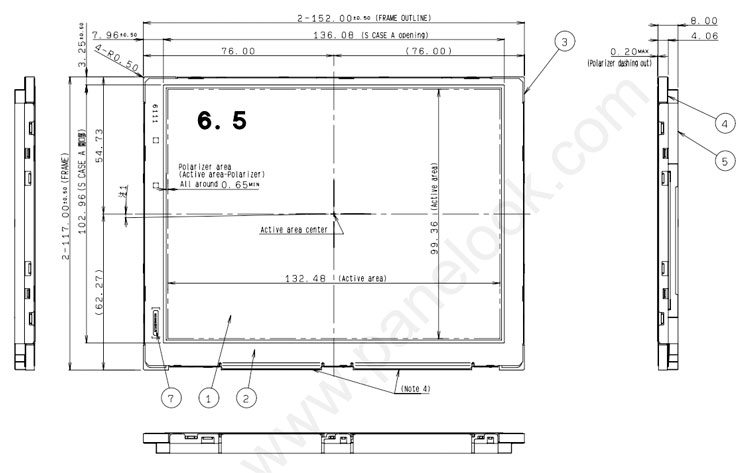 COM65T6114DSC Ortustech 6.5 Inch Blanview Display 640×480 Parallel RGB High Brightness TFT LCD Display