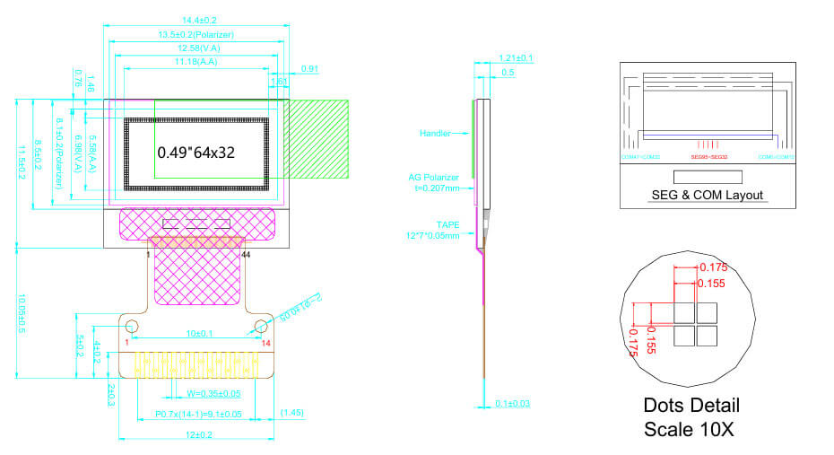 0.49 Inch PMOLED Display 64×32 I²C OLED Display For Healthcare
