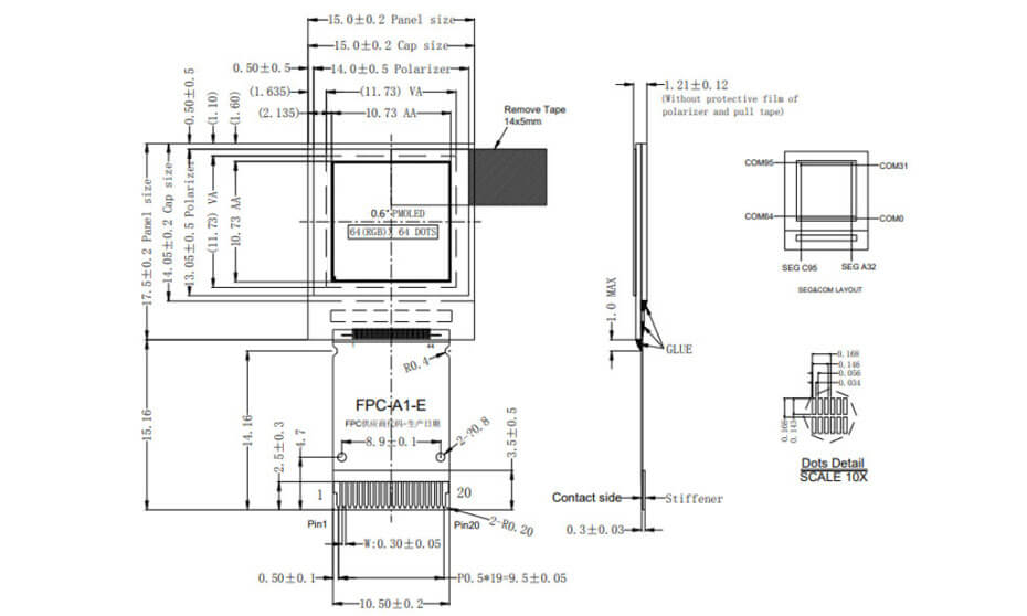 0.6 Inch PMOLED Display 64×64 SPI OLED Display For Healthcare & Medical Display Solution