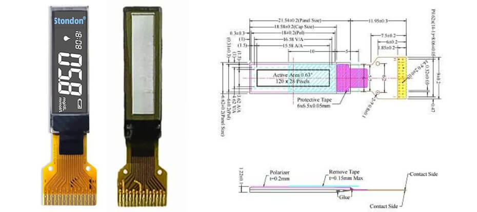 0.63 Inch PMOLED Display 120×28 I²C OLED Display For Healthcare & Medical Display Solution