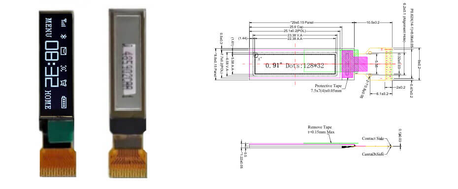 0.91 Inch PMOLED Display 128×32 I²C OLED Display For Healthcare & Medical Display Solution