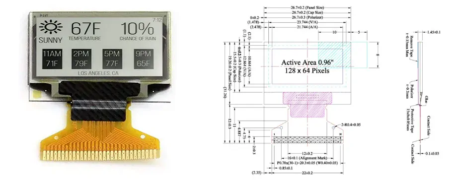 0.96 Inch E Ink Display 128×64 Ultra-Low Temperature E-Paper Electronic Paper Screen for Night Vision
