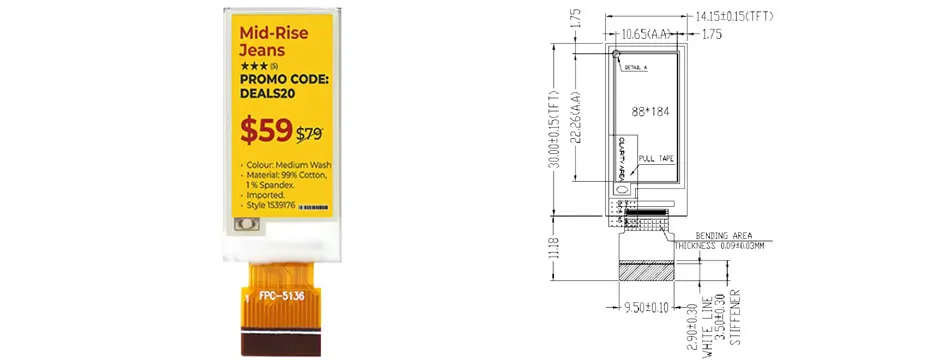 0.97 Inch 4-Color E Ink Display Module 84×88 SPI Black White Red Yellow Electronic Paper Display