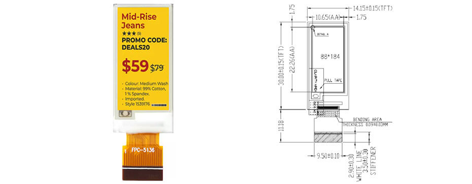 0.97 Inch 4-Color E Ink Display Module 84×88 SPI Black White Red Yellow Electronic Paper Display
