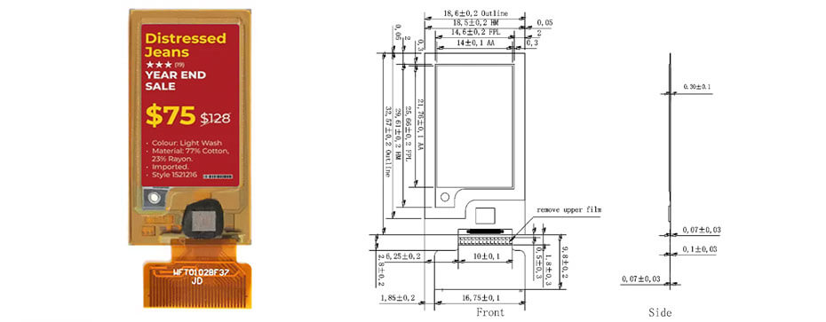 1.02 Inch Flexible E Ink Display 128x80 Ultra-Thin Electronic Paper Display