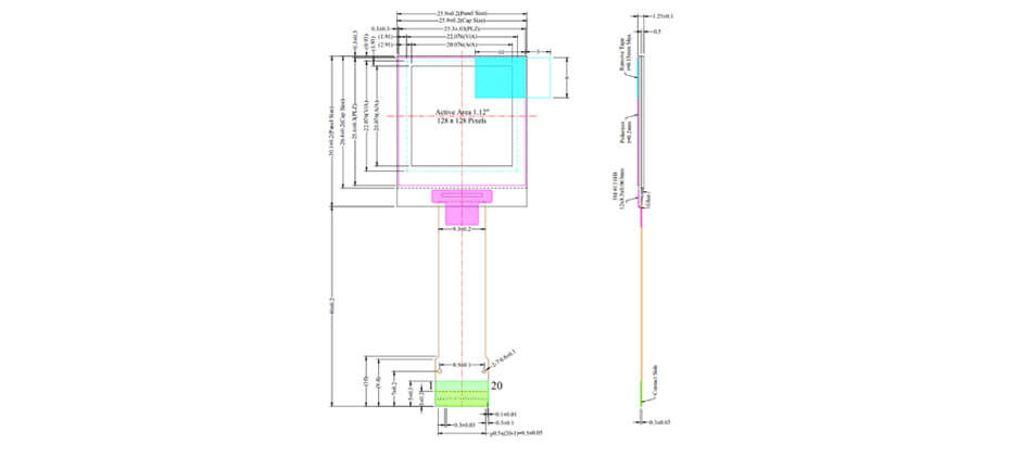 1.12 Inch PMOLED Display 128×128 CPU/RGB/SPI OLED Display For Healthcare & Medical Display Solution