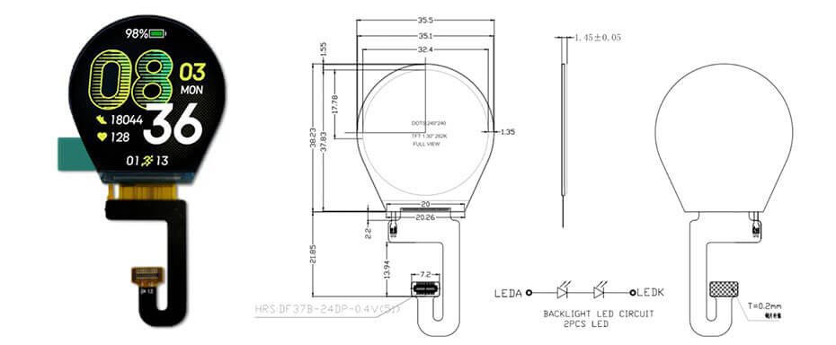 1.3 Inch TFT LCD Display 240×240 CPU LCD Display For Healthcare & Medical Display Solution