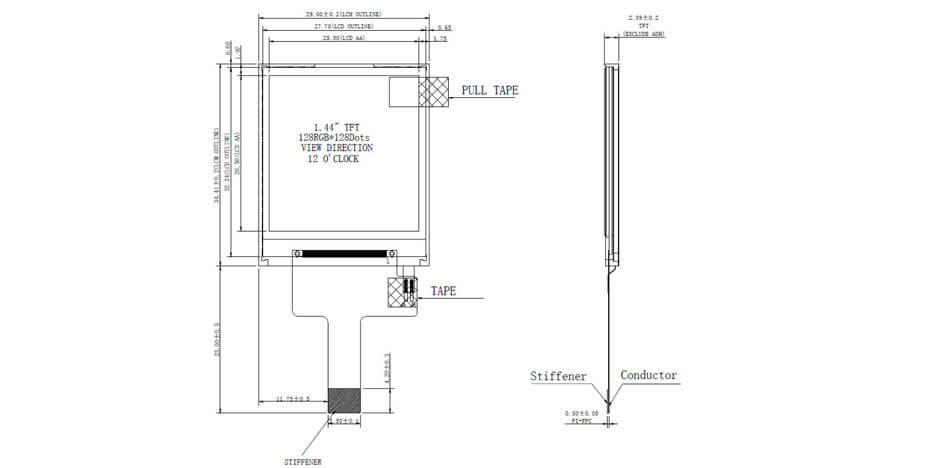 1.44 Inch TFT LCD Display 128×128 SPI LCD Display For Healthcare & Medical Display Solution