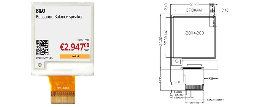 1.54 Inch E Ink Display Module 200×200 SPI 4-Color Black White Red Yellow Electronic Paper Display